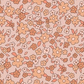 Boho Cute Retro Floral for Apparel 60s 70s vintage in muted orange brown