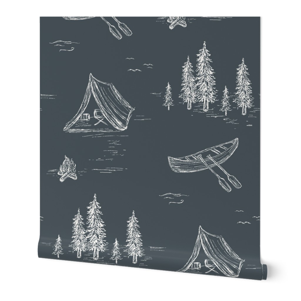 Lake Life in Navy Blue for Forest Theme Home Decor & Wallpaper