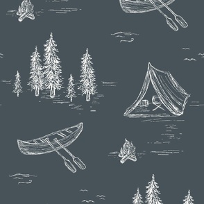 Lake Life in Navy Blue for Forest Theme Home Decor & Wallpaper