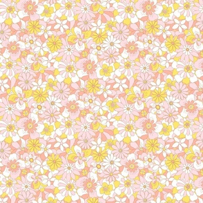 Eden retro floral coral pink yellow regular scale by Jac Slade