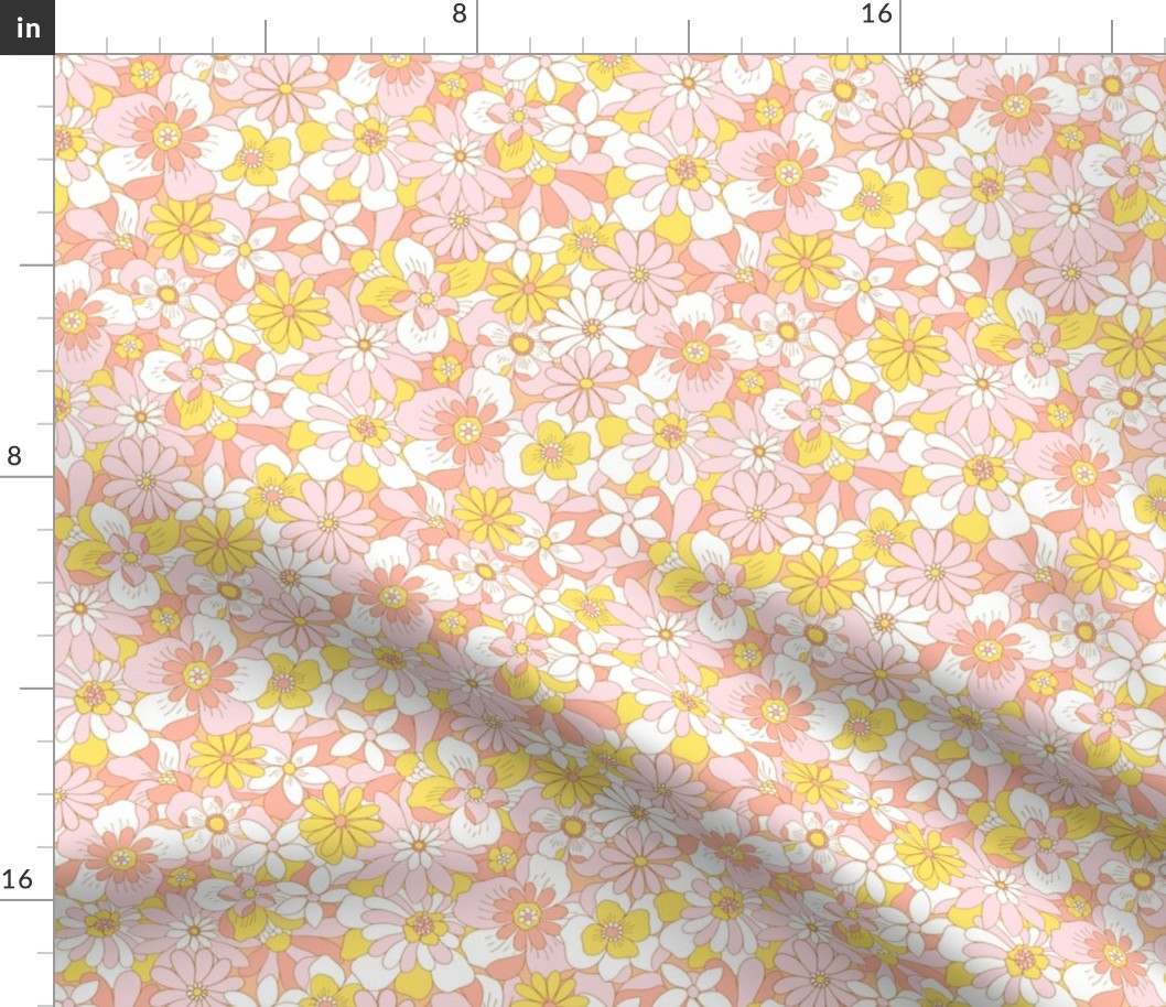 Eden retro floral coral pink yellow regular scale by Jac Slade