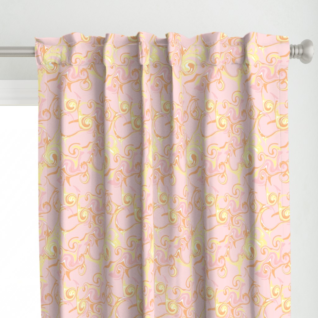 Marble 60s twist pink yellow Curtain Panel | Spoonflower
