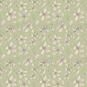 Tossed Blossoms - on Olive Green