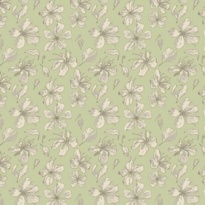 Tossed Blossoms - on light Olive Green
