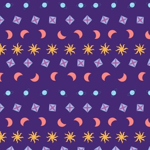 Celestial bodies striped seamless pattern. 