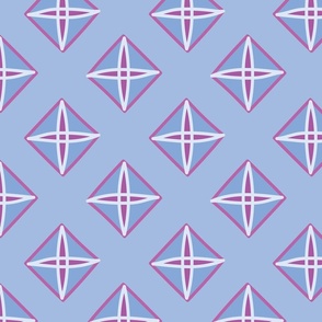 Geometric stars on blue background, seamless pattern.