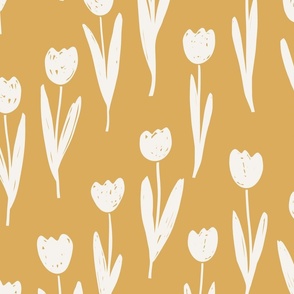 Tulip Field yellow / romantic and playful floral pattern design for spring