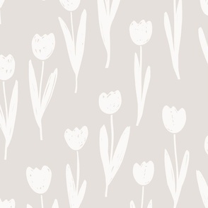 Tulip Field / big scale / oatmeal beige romantic and playful floral pattern design for spring