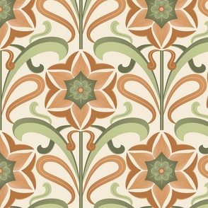 Art Nouveau Stylized Flowers in Peach and Light Green MEDIUM Scale
