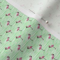 (extra small scale) Flamingos on stripes // green C22