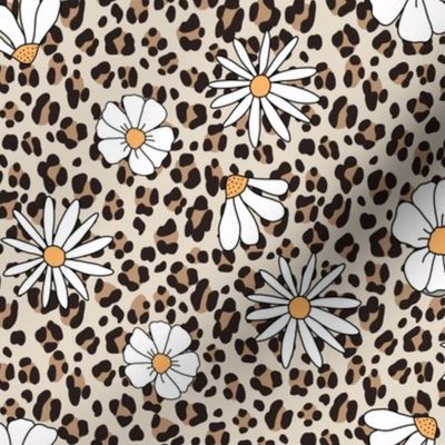 White Daisies on Leopard Print Neutral Boho