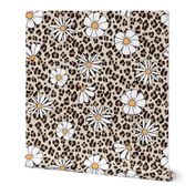 White Daisies on Leopard Print Neutral Boho