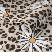 White Daisies on Leopard Print Neutral Boho