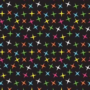 Star Bright, neon green, pink, yellow, blue, orange stars on black 