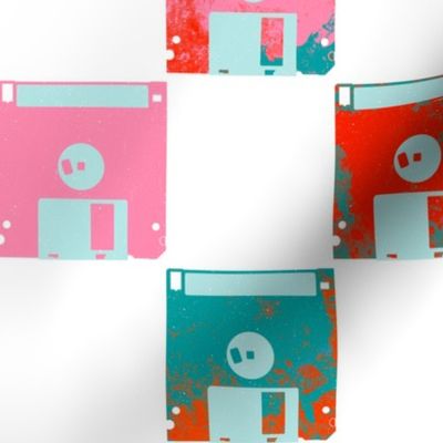 colored floppy disk on a white background    