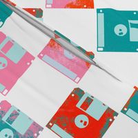 colored floppy disk on a white background    