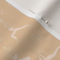 Yoga girls and pilates poses healthy life theme with lotus flowers and leaves  white on soft beige sand caramel  