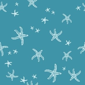 Starfish - white on teal and aqua sea stars