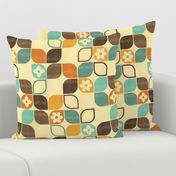 Retro 70s Flowers Leaves – Orange Brown Teal