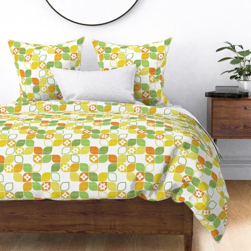 Retro 70s Flowers Leaves – Orange Yellow Green