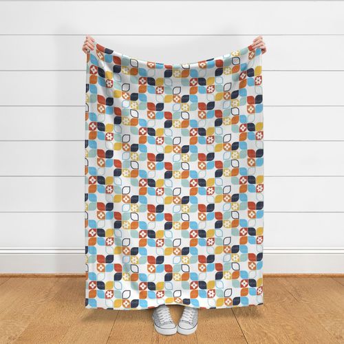 Retro 70s Flowers Leaves – Blue Oange