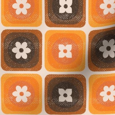 Retro 70s Flower Square Circle - Orange Ombre