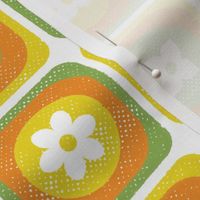 Retro 70s Flower Square Circle - Green Orange Yellow