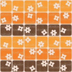 Retro 70s Flowers Squares - 3 Stripes - Yellow Orange Brown