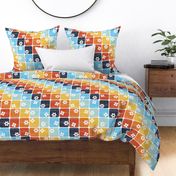 Retro 70s Flowers Squares – Diagonal Blue Orange