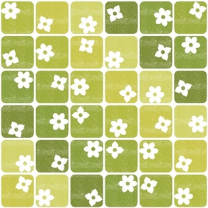 Retro 70s Flowers Squares – Diagonal Green Ombre