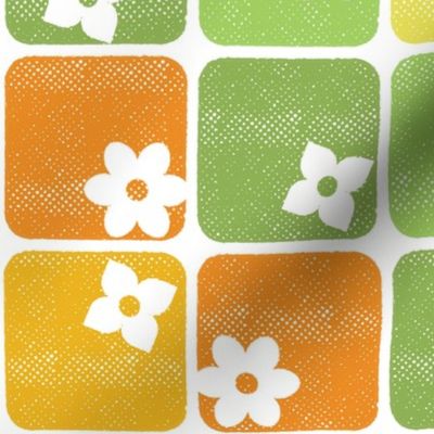 Retro 70s Flowers Squares – Diagonal Orange Yellow Green