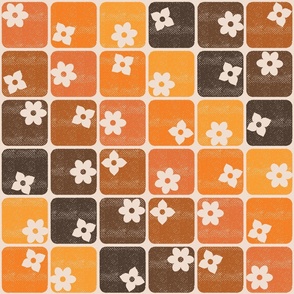 Retro 70s Flowers Squares – Diagonal Orange Ombre 