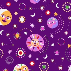Retro Celestial Sun and Moon Purple Large Scale