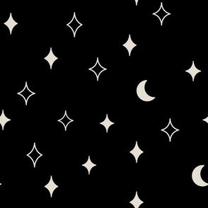(large scale) moon and stars - vintage white on black - C22