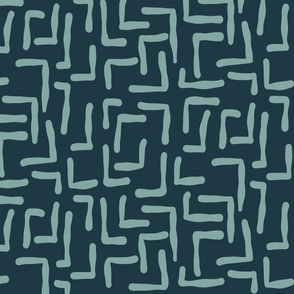 ABSTRACT MAZE - LIGHT BLUE ON TEAL