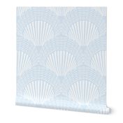 LARGE Scallop Shell Blue Breeze | Blue and white decor | Large scale vintage beach wallpaper