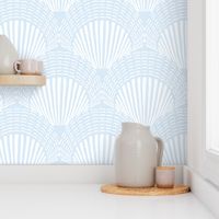 LARGE Scallop Shell Blue Breeze | Blue and white decor | Large scale vintage beach wallpaper