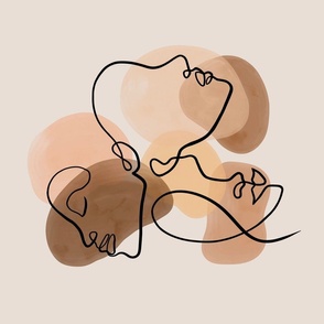 diverse, multiracial women united together in minimalistic line drawing on beige