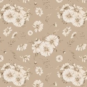 Watercolor Beige daisies 06 Medium