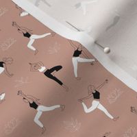 Yoga girls and pilates poses healthy life theme with lotus flowers and leaves  outline black and white on moody rose SMALL 