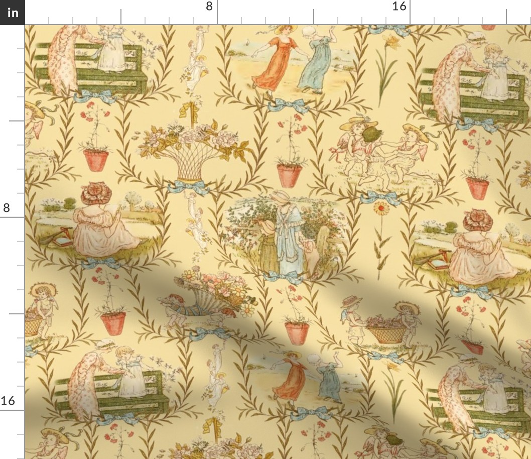 Kate Greenaway Toile ~ Language of the Fabric | Spoonflower