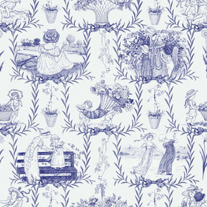 Kate Greenaway Blue and White Toile ~ Language of the Flowers