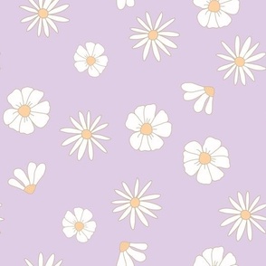 White Daisies Floral on Pastel Purple Boho Spring Summer