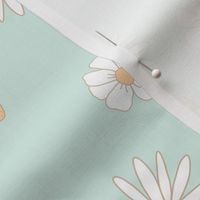 White Daisies Floral on Pastel Mint Boho Spring Summer