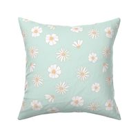 White Daisies Floral on Pastel Mint Boho Spring Summer