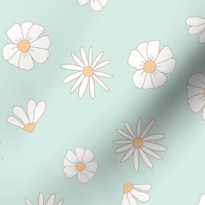 White Daisies Floral on Pastel Mint Boho Spring Summer