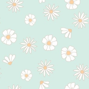 White Daisies Floral on Pastel Mint Boho Spring Summer