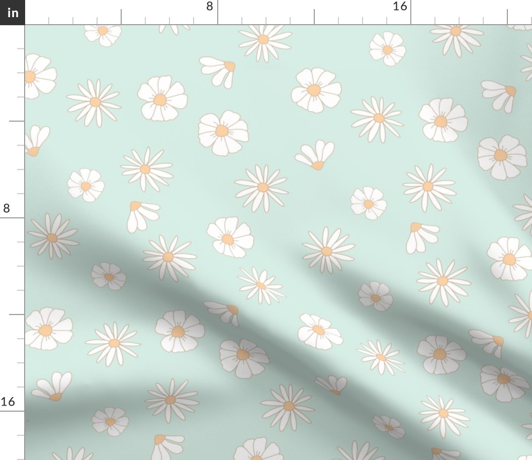 White Daisies Floral on Pastel Mint Boho Spring Summer