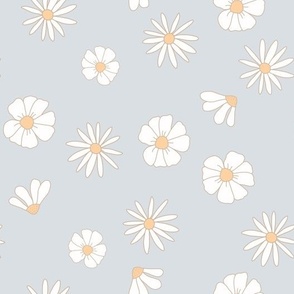 White Daisies Floral on Neutral Gray Boho Spring Summer