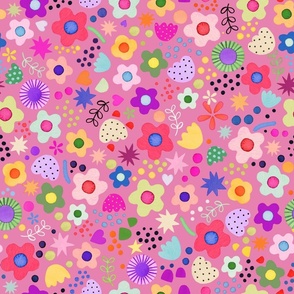 Modern bold psychedelic flowers Pink Medium